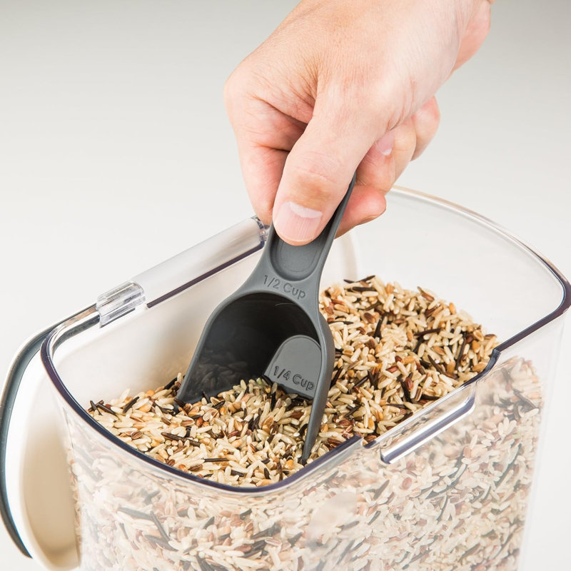 Contenant de rangement pour grains, plastique transparent et couvercle à charnière, 2,5 pintes