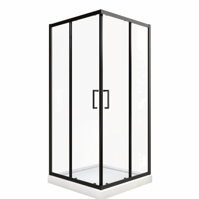Matte Black Sliding Shower Door With 1/4" Tempered Clear Glass, 34.625 In. X 72 -Angle Pivot Enclosure And Stainless Steel Handle Black, Splendid