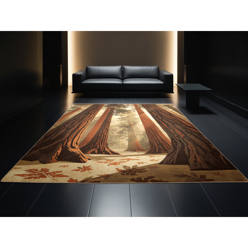 Tapis brun / beige beige lavable à la machine à motif rétro style rustique Peksenak, 6' Round