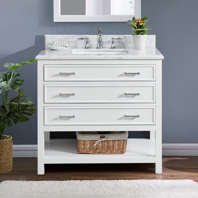 Meuble-lavabo simple 37 po avec plateau en marbre de Carrare Rex