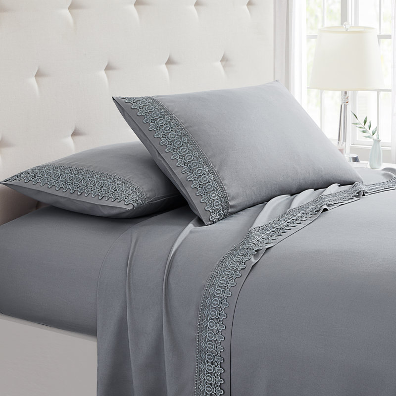 Ensemble de draps en microfibre de qualité supérieure, Gris foncé, Ensemble de draps pour grand lit + un drap-housse 