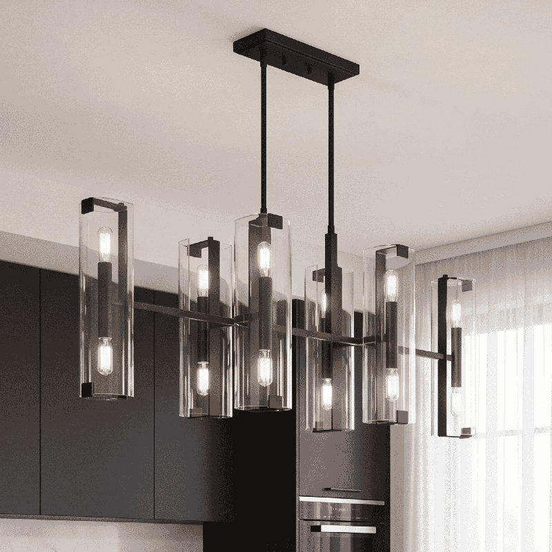 Luminaire suspendu linéaire pour îlot de cuisine à 12 lumières Winfield, Noir mat