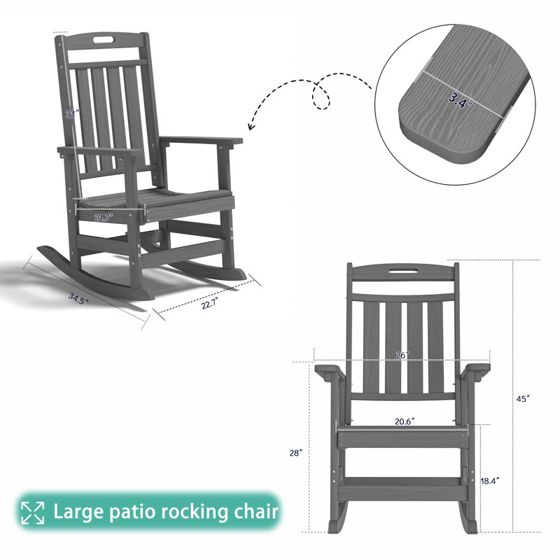 3-piece Hdpe Outdoor Rocking Chair Set With Side Table, All-weather Poly Rockers For Porch, Patio & Garden, Gray