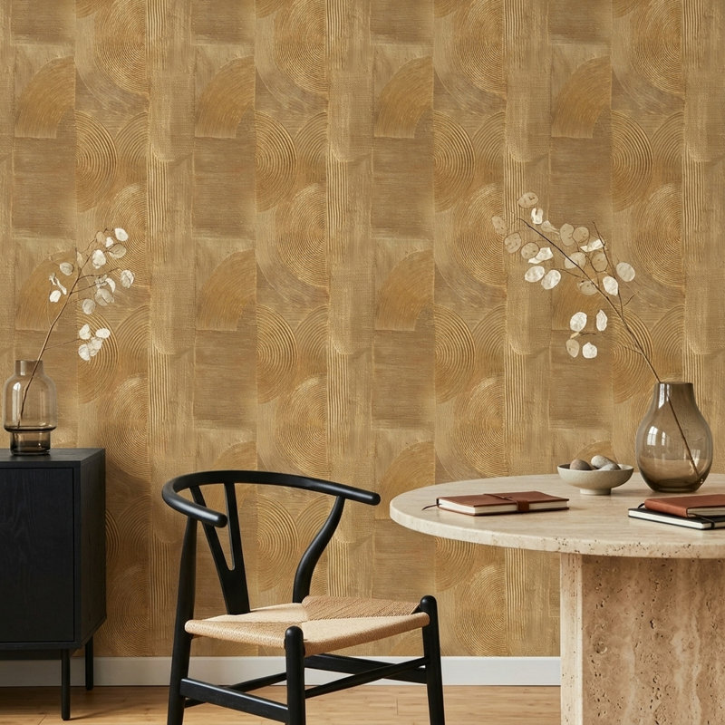 Papier peint abstrait géométrique texturé avec lignes de plâtre sculptées, Non-Woven Non-Pasted