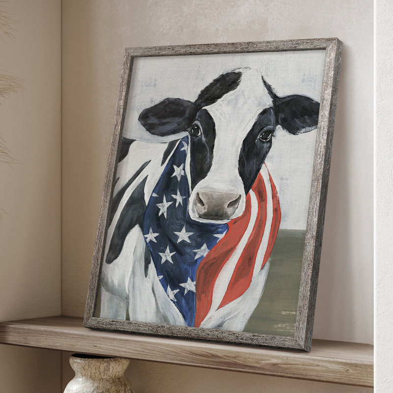 «American Cow II», reproduction encadrée - bois massif, H 21 po x l 17 po