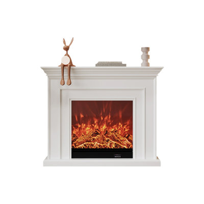 Beige Solid Wood Electric Fireplace