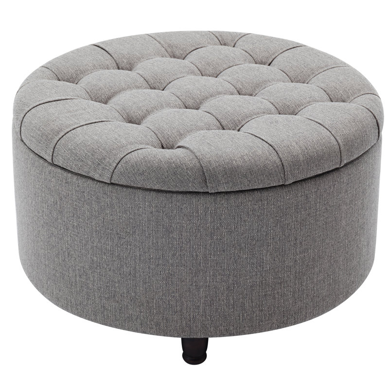 Repose-pieds rembourré, Gris tressage de panier, Bois brun