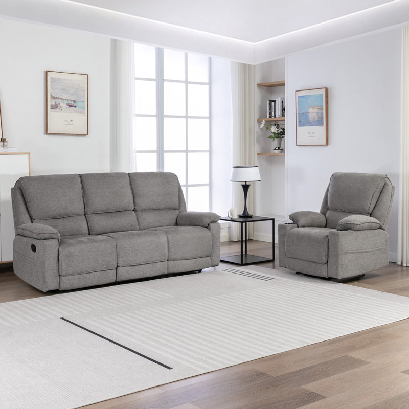 Sydney Latch Recliner 1 and 3 Seater Sofa Set, Grey