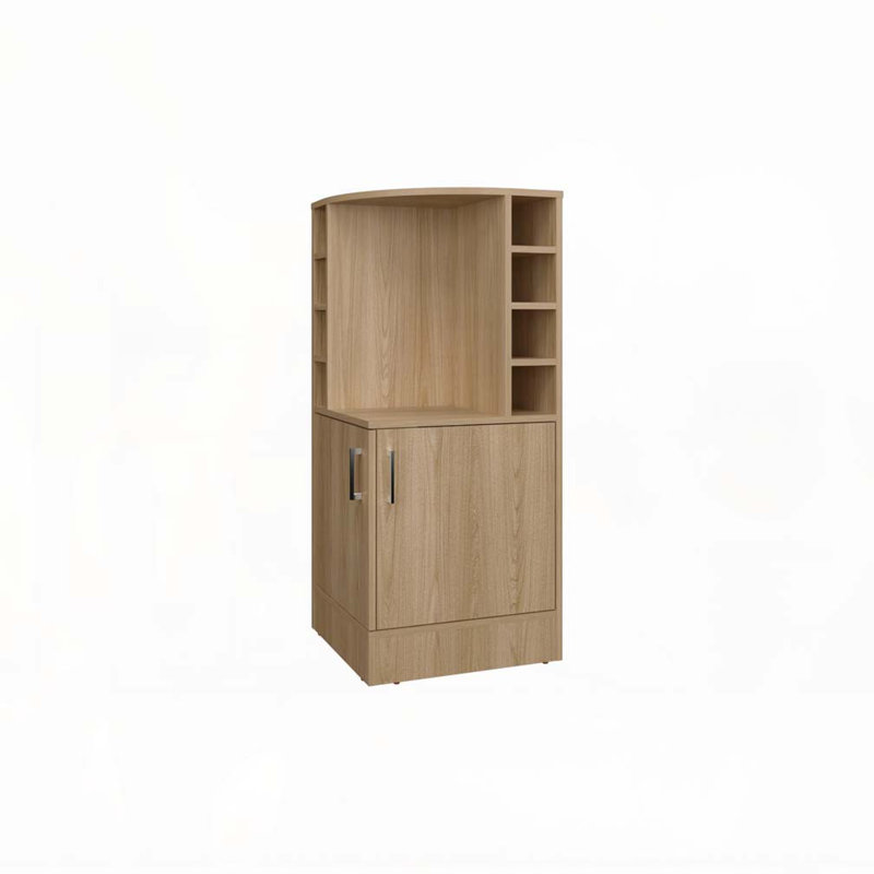 Bar en chêne naturel avec porte-bouteilles et tablette ouverte, Bois naturel