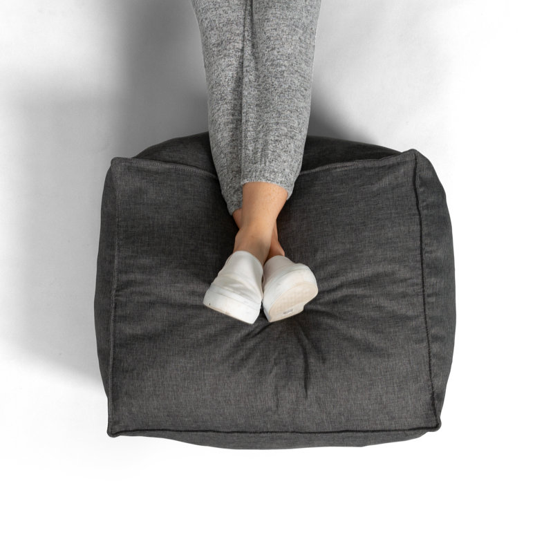 Gray Polyester Foam Filled Ottoman Pouf