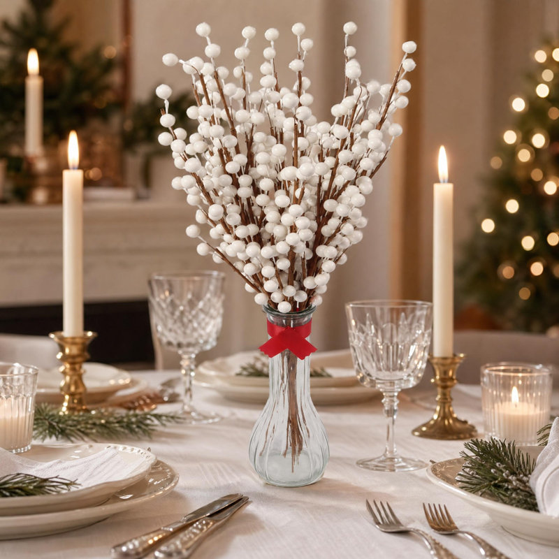 Vaporisateur de baies blanches de 17 pouces, paquet de 72 tiges, 35 baies réalistes par tige, faux floral pour les arrangements de vase et la décoration intérieure
