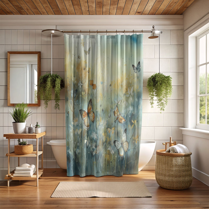 Rideau de douche 1 pièce Fairy Butterflies, H 74 po x l 71 po