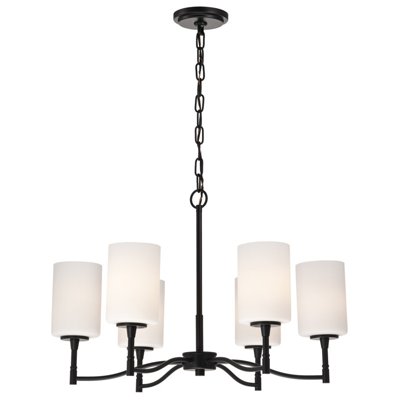 Lustre en verre opale Liam, Six lumières, H 16,38 po x l 25 po x P 25 po, Noir mat
