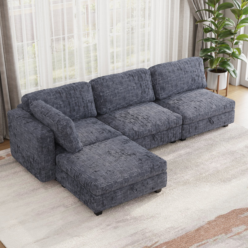 Canapé modulaire modulaire, siège de canapé convertible avec rangement, ensemble canapé-lit modulaire, combinaisons modulaires flexibles en tissu pour le salon (4 sièges)