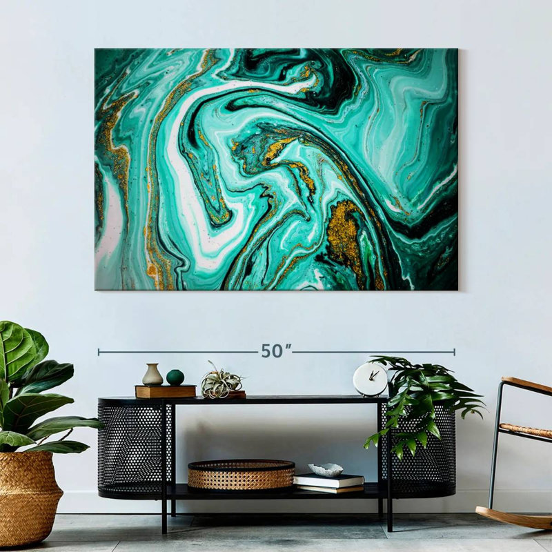 Avery Teal Marble Abstract, 34" H x 51" W