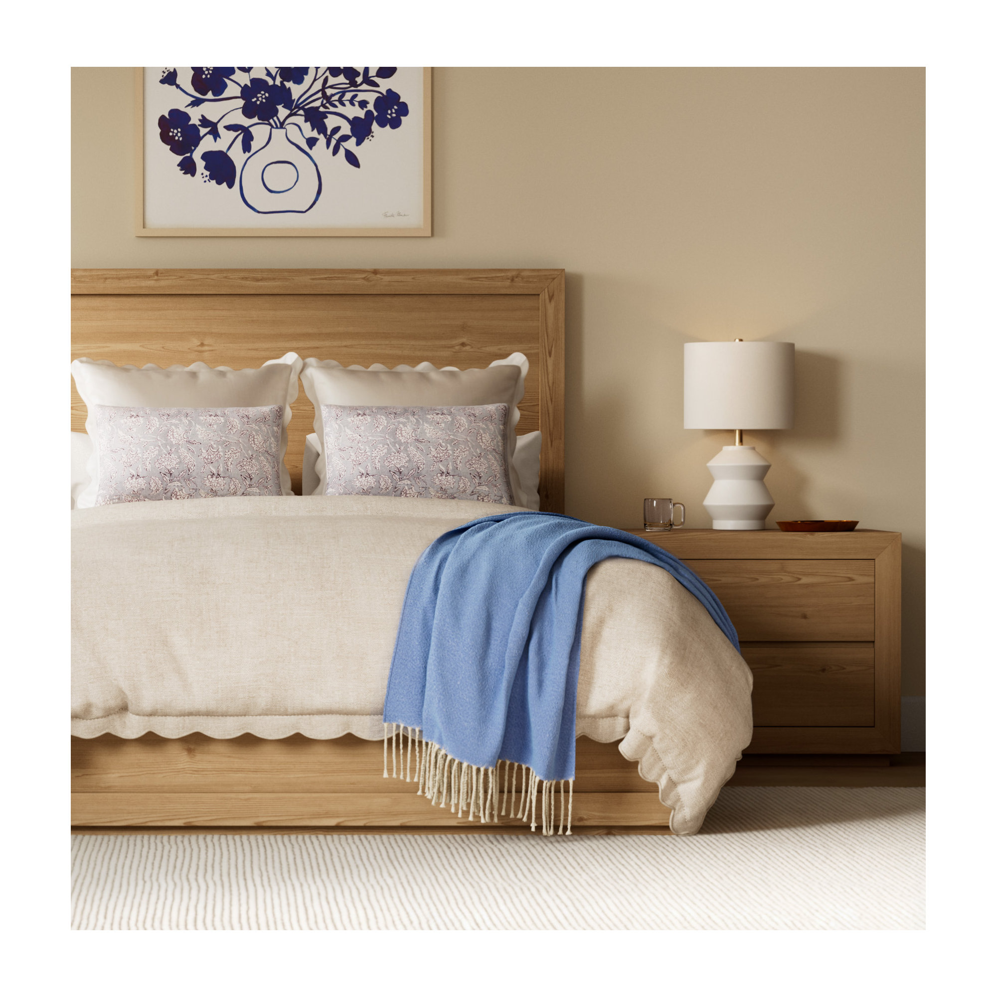 Mandy Cotton Hand Woven Throw Blanket, Blue