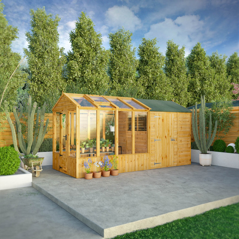Mercia 10x6 Premium Woodsman Wooden Apex Styrene Greenhouse Combi Shed 10 x 6, 229cm H x 191cm W x 433cm D