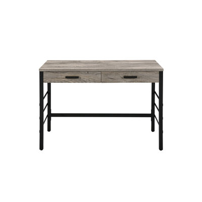 Bureau d'écriture plat en chêne vieilli et fini noir avec USB (sans la chaise de bureau)