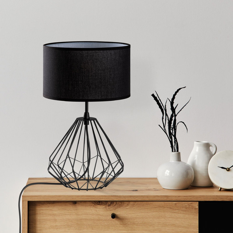Ensemble de lampes de table industrielles (2 pièces), corps en métal noir, 9,8 x 9,8 x 16,9 pouces | Capuchon en tissu, diamètre de 7,9 pouces, câble de 78,7 pouces avec interrupteur marche / arrêt | Parfait pour les décors modernes et l'éclairage de bureau, douille E27 de 40 W maximum