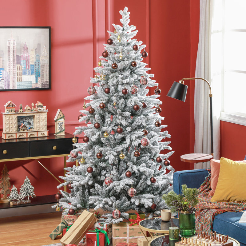 ? Décoration de Noël? Arbre de Noël artificiel enneigé 7 pi avec 1401 pointes, support en métal pliable, assemblage facile, arbre de Noël articulé pour la maison, le bureau, les Fêtes