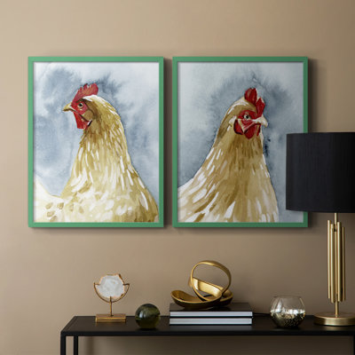 «Chicken Portrait I», reproduction encadrée de qualité supérieure - prête à être accrochée - aucun clou requis - aucun clou requis
