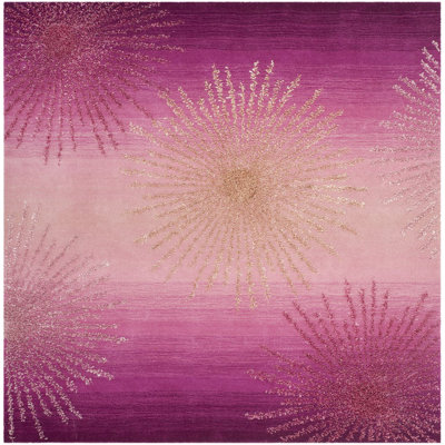 Tapis rose touffeté à la main à motif géométrique Amier