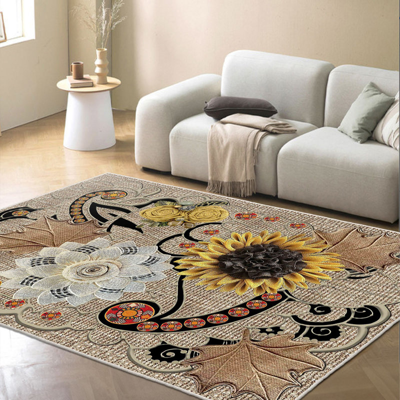Stylish Woven Carpet (4 x 6 Feet), 100% Polyester, 0.3 in Pile Height | Antibacterial, Non-Slip PVC Dot Underside | Machine Washable, 3D Digital Printed Design | Perfect for Living Room, Bedroom & Office Decor