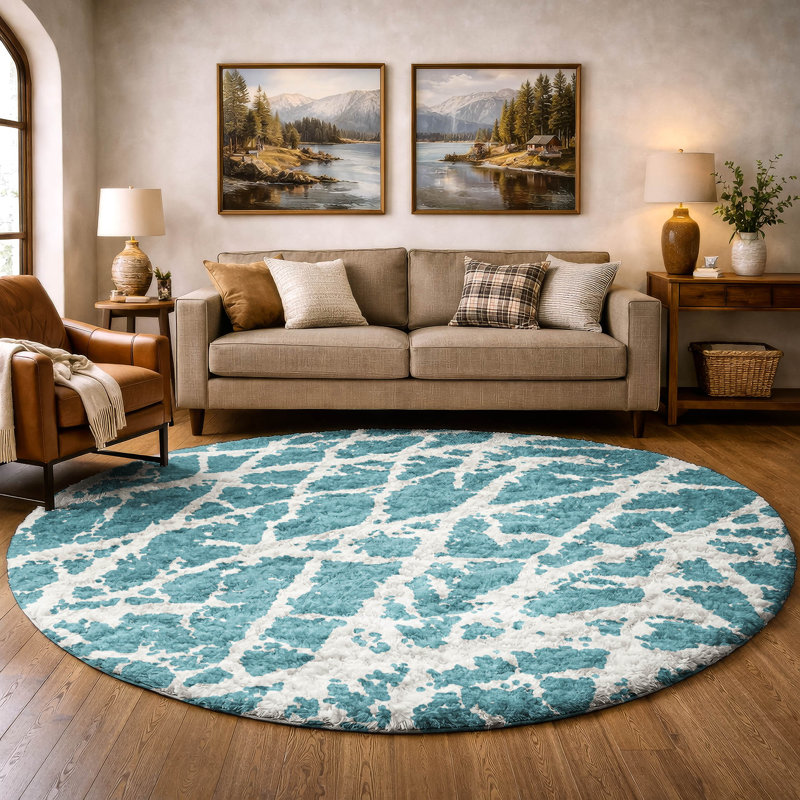 Premium Machine Washable Dream Shag ADS501 Crackle Rug, Teal, 8' Round
