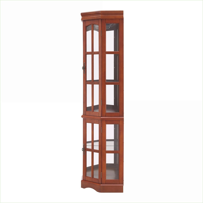 Cabinets, Corner Curio with 5 Shelves &amp; Lighting, Walnut Brown, 70.5"H x 23.3"W x 18"D | Traditional | MDF, Walnut