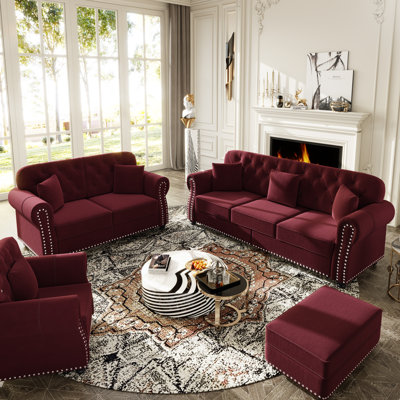 4 - Piece Velvet Chesterfield Living Room Set