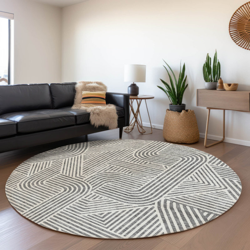 Premium Machine Washable Prisco Gray Rug, Round 8'