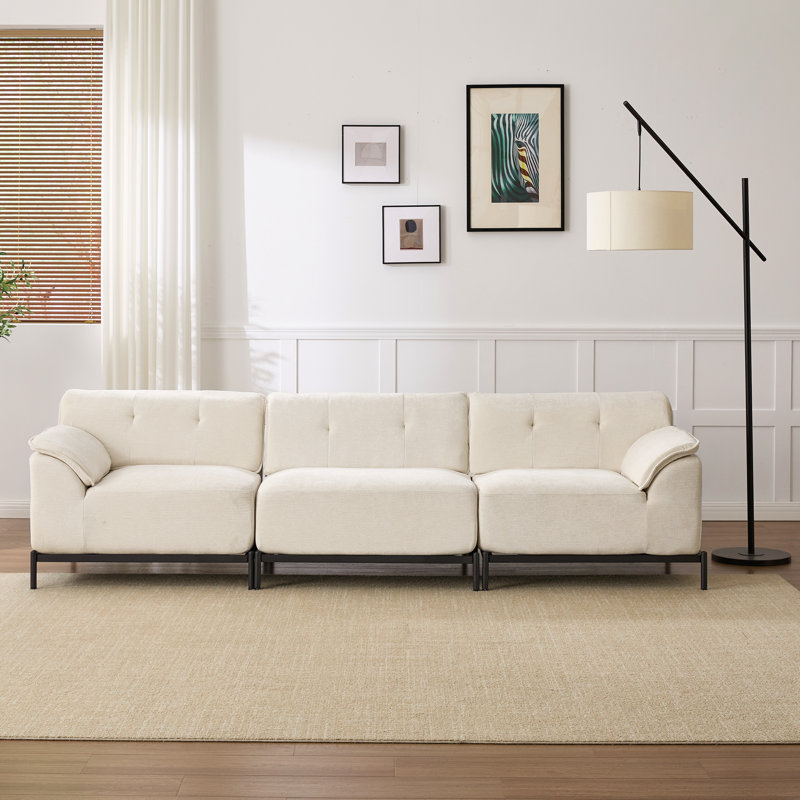 Canapé modulaire rembourré 3 personnes Modern Chenille, Beige