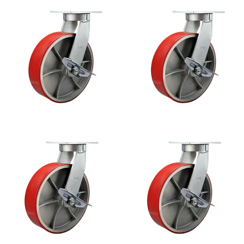 Roulettes en polyuréthane robuste sur fonte, Rouge