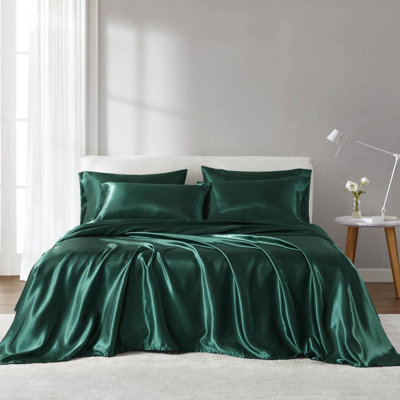 Twin Satin Sheets - Wrinkle- Majesty, Fits 16" Mattresses, 1 Flat Sheet, Fitted 4 Pillowcases, Silky Brilliance, , , Pure Sheet Wrinkle-, Mattress Fit, Includes Soft & Smooth,