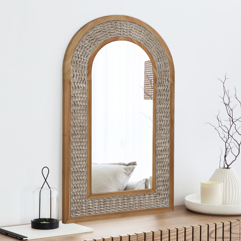 Arched Mirror with Wooden Frame, 46" x 26"