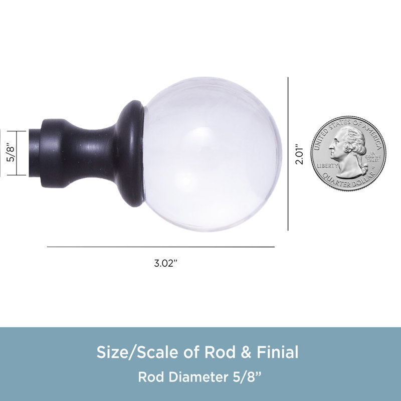 Matte Black Adjustable Curtain Rod with Clear Acrylic Ball Finials
