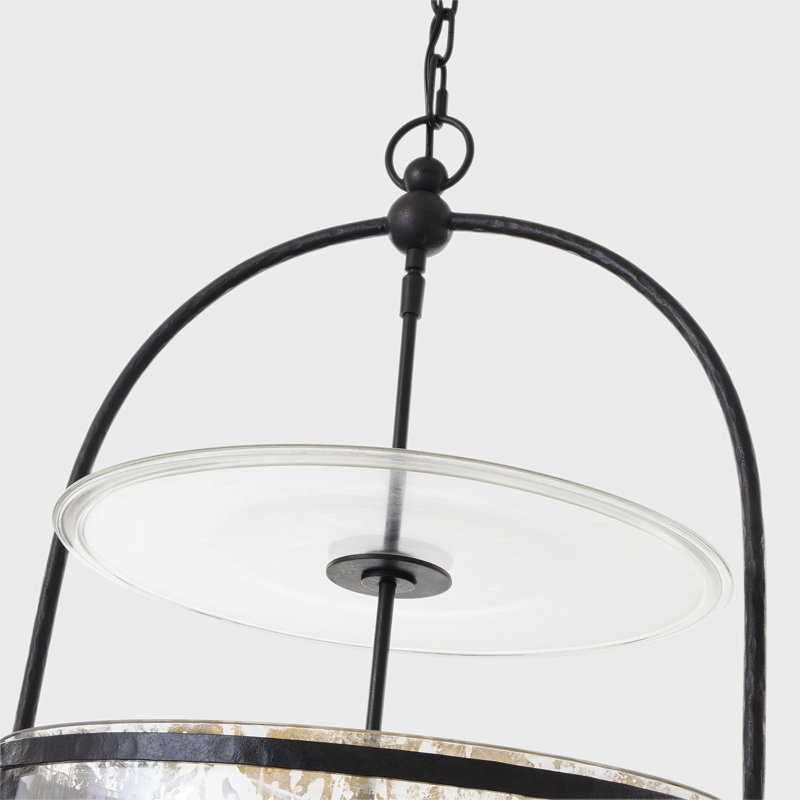 Chapman & Myers Lorford Smoke Bell Lantern, Aged Iron, 33.75" H x 20" W x 20" D, Mercury Glass