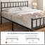 Minimalist Metal Bed Frame with Slatted Headboard-777585065-800080578