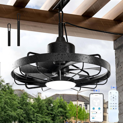 20’’ Outdoor Ceiling Fan With Light, Waterproof Smart Caged Ceiling Fan With Remote & App Control, 3cct Reversible Dimmable Led Hanging Fan With 7 Blades For Patio, Gazebo, Pergola, Porch