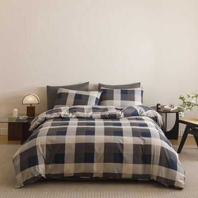 Grid Comforter Set Plaid Bedding Set 1 Checkered Comforter with Pillowcases