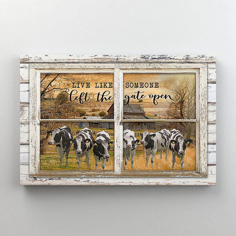 «Milkers On The Field - Live Like Someone Left The Gate Open», reproduction d'art graphique sur toile tendue 1 pièce
