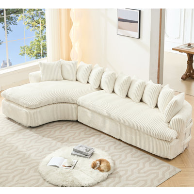 4 L-shape Sectional With Beige Upholstery Fabric Corduroy Covering