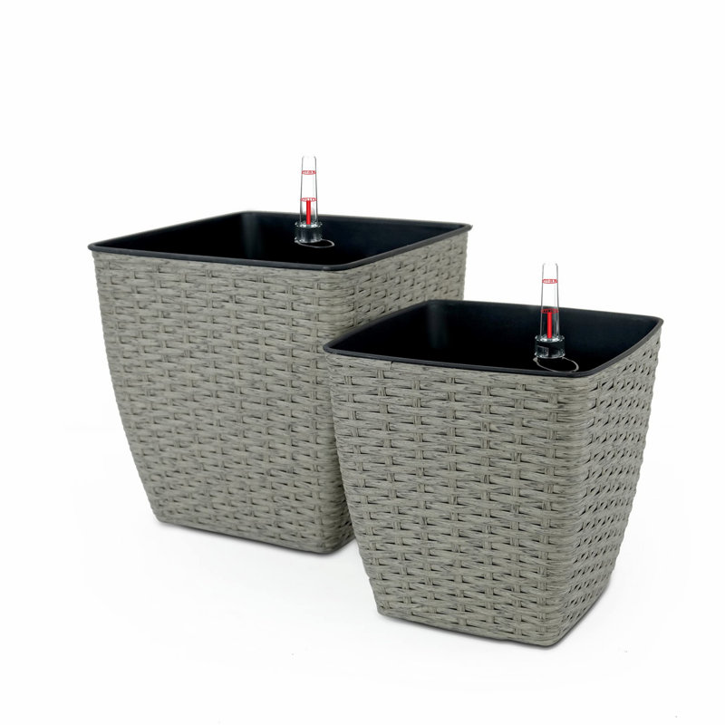 Two Self-Watering Planter, Lightweight Pot Planter, Gray