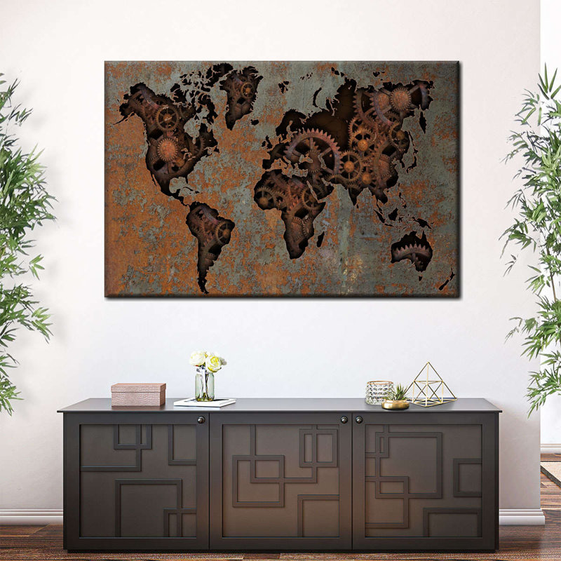 Steampunk World Map Canvas Print, 24" H x 36" W x 1.25" D