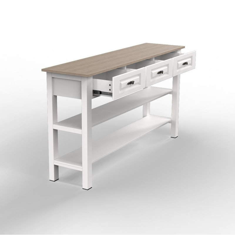 Console Hagberg 63 po avec 3 tiroirs en bois et tablette de rangement, Blanc