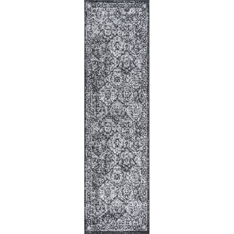 Modern Persian Boho Vintage Trellis Black/Ivory Rug, Runner 2'3" x 8'