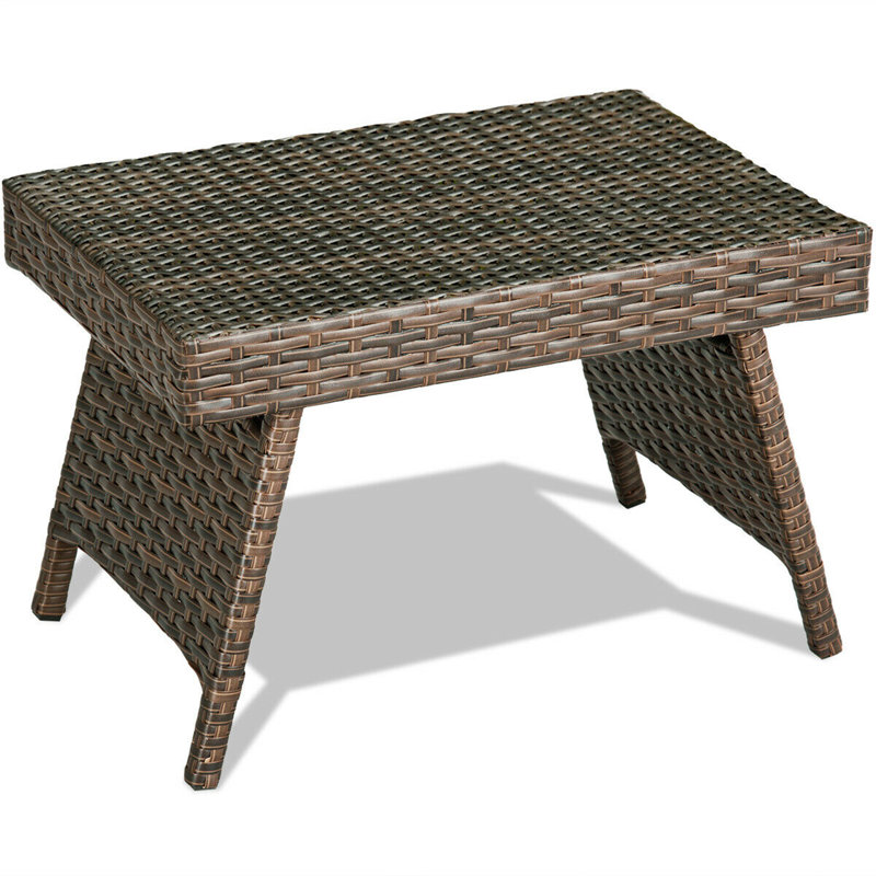 Aviraj Rectangular Wicker/Rattan Outdoor Folding Side Table, Brown