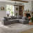 Modular L-Shaped Sectional Sofa, All-Foam Deep-Seat Couch In Plush Textured Chenille, Includes 5 Matching Pillows, Compressed Shipping, 111" W × 74" D × 23.6" H-Grey-283939576