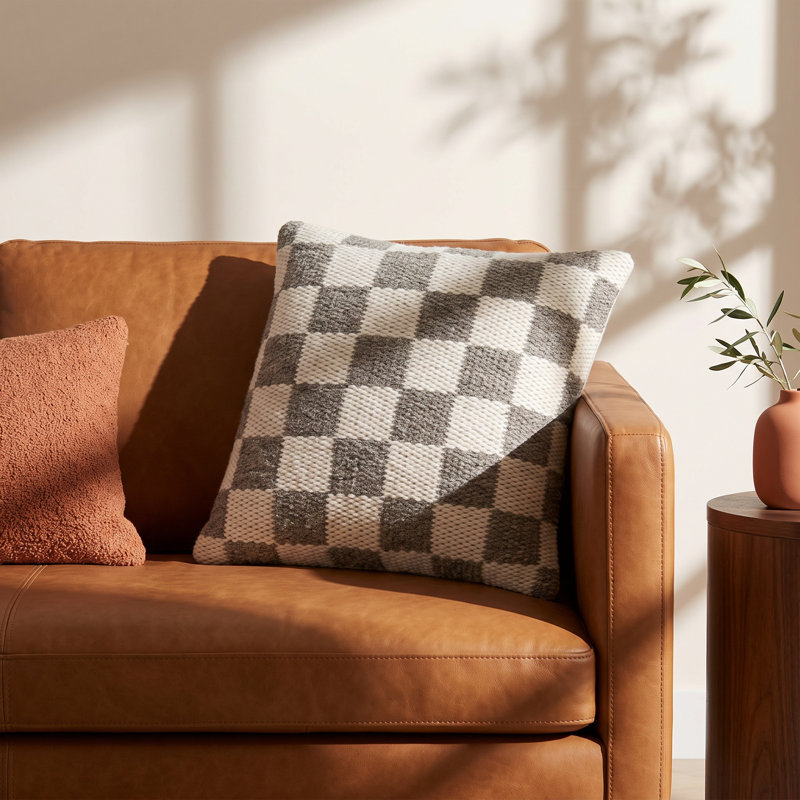 Kimbell Checkered Wool Blend Throw Pillow, Down, 20" x 20"