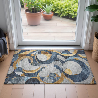 Tapis géométrique intérieur / extérieur lavable à la machine Kimberlin ACN2175